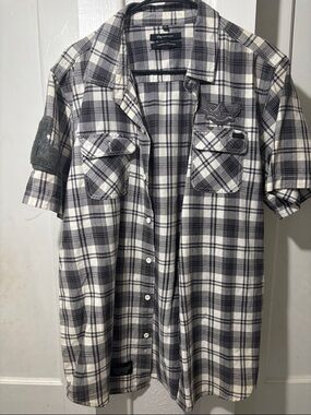 Lrg Men's Short-Sleeve Plaid Button-Down Shirt - Black & White
